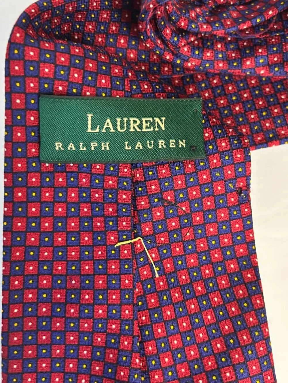 Lauren Ralph Lauren Silk Tie Hand Finished Red Blue Square